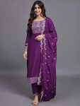 RICH LOOK SLUB COTTON EMBROIDERY WORK TOP BOTTOM WITH DUPATTA WINE