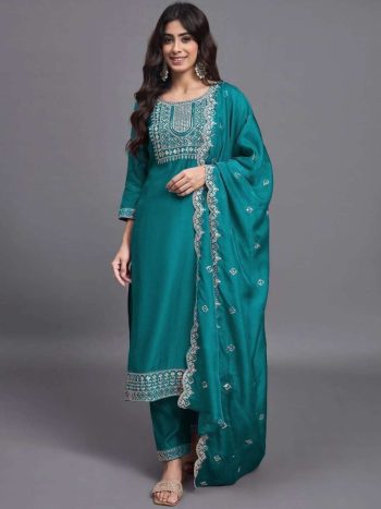RICH LOOK SLUB COTTON EMBROIDERY WORK TOP BOTTOM WITH DUPATTA RAMA