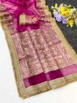 RICH LOOK SOFT TISSUE HEAVY MIRROR WORK AND MOTI WORK SAREE WITH UNSTITCHED BLOUSE BRIDAL WEAR WHOLESALE PRICE ETHNIC GARMENT (3)
