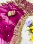 RICH LOOK SOFT TISSUE HEAVY MIRROR WORK AND MOTI WORK SAREE WITH UNSTITCHED BLOUSE BRIDAL WEAR WHOLESALE PRICE ETHNIC GARMENT (3)