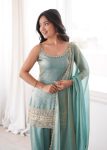 TRENDING DOREMON CRUSH REAL MIRROR AND EMBROIDERY SEQUENCE WORK TOP PALAZZO WITH DUPATTA WEDDING WEAR WHOLESALE PRICE ETHNIC GARMENT (24)