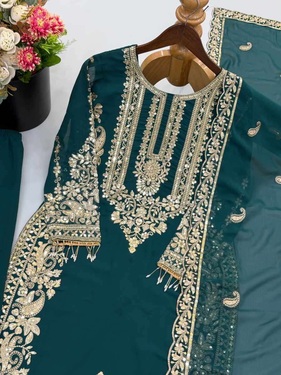 TRENDING FAUX GEORGETTE EMBROIDERY SEQUENCE WORK TOP PALAZZO WITH DUPATTA FESTIVAL WEAR WHOLESALE PRICE ETHNIC GARMENT (1)