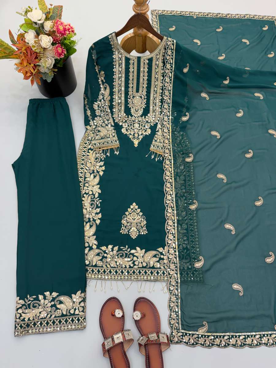 TRENDING FAUX GEORGETTE EMBROIDERY SEQUENCE WORK TOP PALAZZO WITH DUPATTA FESTIVAL WEAR WHOLESALE PRICE ETHNIC GARMENT (10)