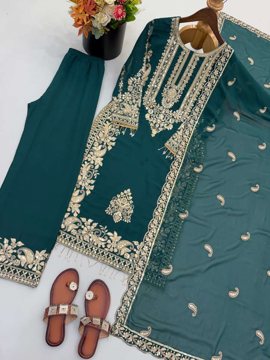 TRENDING FAUX GEORGETTE EMBROIDERY SEQUENCE WORK TOP PALAZZO WITH DUPATTA FESTIVAL WEAR WHOLESALE PRICE ETHNIC GARMENT (11)