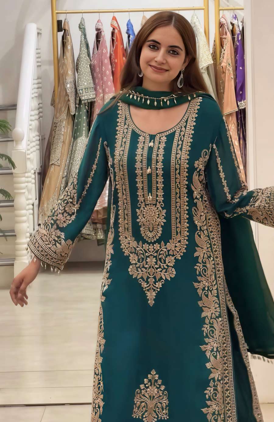 TRENDING FAUX GEORGETTE EMBROIDERY SEQUENCE WORK TOP PALAZZO WITH DUPATTA FESTIVAL WEAR WHOLESALE PRICE ETHNIC GARMENT (5)