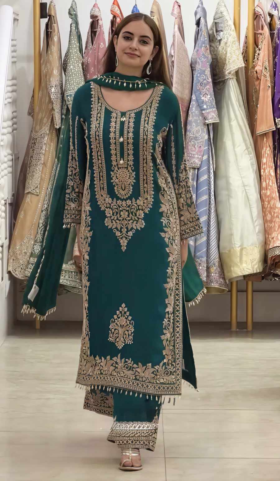 TRENDING FAUX GEORGETTE EMBROIDERY SEQUENCE WORK TOP PALAZZO WITH DUPATTA FESTIVAL WEAR WHOLESALE PRICE ETHNIC GARMENT (7)