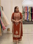 TRENDING FAUX GEORGETTE EMBROIDERY SEQUENCE WORK  TOP PALAZZO WITH DUPATTA ORANGE