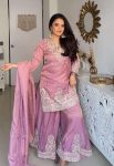 TRENDING FENDY SILK EMBROIDERY CHINE SEQUENCES WORK TOP PALAZZO WITH DUPATTA WEDDING WEAR WHOLESALE PRICE ETHNIC GARMENT (2)