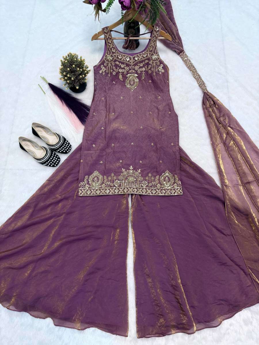 TRENDING FRENDY SILK BIDS HAND WORK WITH SEQUENCE MULTI NEEDLE EMBROIDERY AND ZARI WORK TOP PALAZZO WITH DUPATTA CASUAL WEAR WHOLESALE PRICE ETHNIC GARMENT (10)