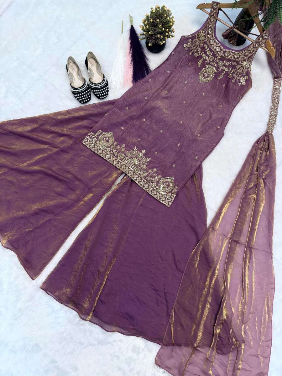 TRENDING FRENDY SILK BIDS HAND WORK WITH SEQUENCE MULTI NEEDLE EMBROIDERY AND ZARI WORK TOP PALAZZO WITH DUPATTA CASUAL WEAR WHOLESALE PRICE ETHNIC GARMENT (11)