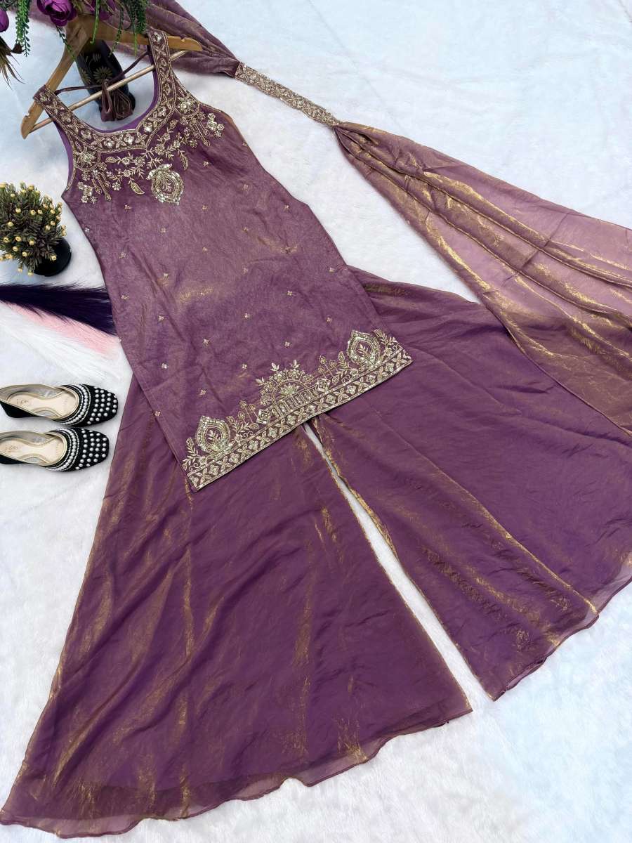 TRENDING FRENDY SILK BIDS HAND WORK WITH SEQUENCE MULTI NEEDLE EMBROIDERY AND ZARI WORK TOP PALAZZO WITH DUPATTA CASUAL WEAR WHOLESALE PRICE ETHNIC GARMENT (12)