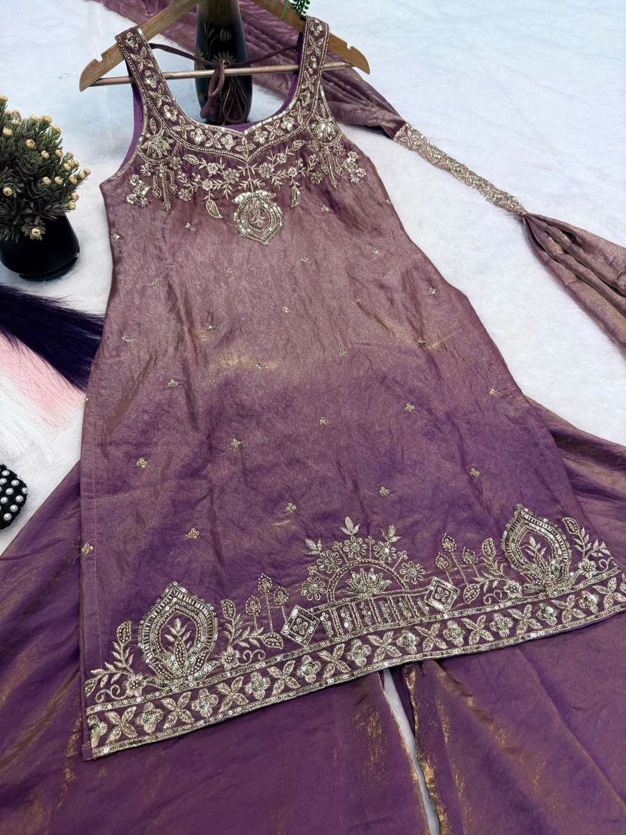 TRENDING FRENDY SILK BIDS HAND WORK WITH SEQUENCE MULTI NEEDLE EMBROIDERY AND ZARI WORK TOP PALAZZO WITH DUPATTA CASUAL WEAR WHOLESALE PRICE ETHNIC GARMENT (13)
