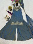 TRENDING FRENDY SILK BIDS HAND WORK WITH SEQUENCE MULTI NEEDLE EMBROIDERY AND ZARI WORK TOP PALAZZO WITH DUPATTA CASUAL WEAR WHOLESALE PRICE ETHNIC GARMENT (9)
