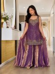 TRENDING FRENDY SILK BIDS HAND WORK WITH SEQUENCE MULTI NEEDLE EMBROIDERY AND ZARI WORK TOP PALAZZO WITH DUPATTA PURPLE