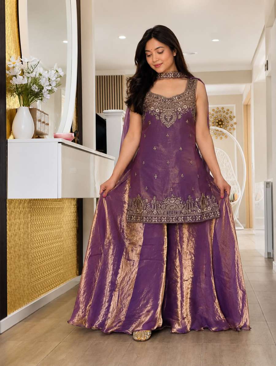 TRENDING FRENDY SILK BIDS HAND WORK WITH SEQUENCE MULTI NEEDLE EMBROIDERY AND ZARI WORK TOP PALAZZO WITH DUPATTA CASUAL WEAR WHOLESALE PRICE ETHNIC GARMENT (5)