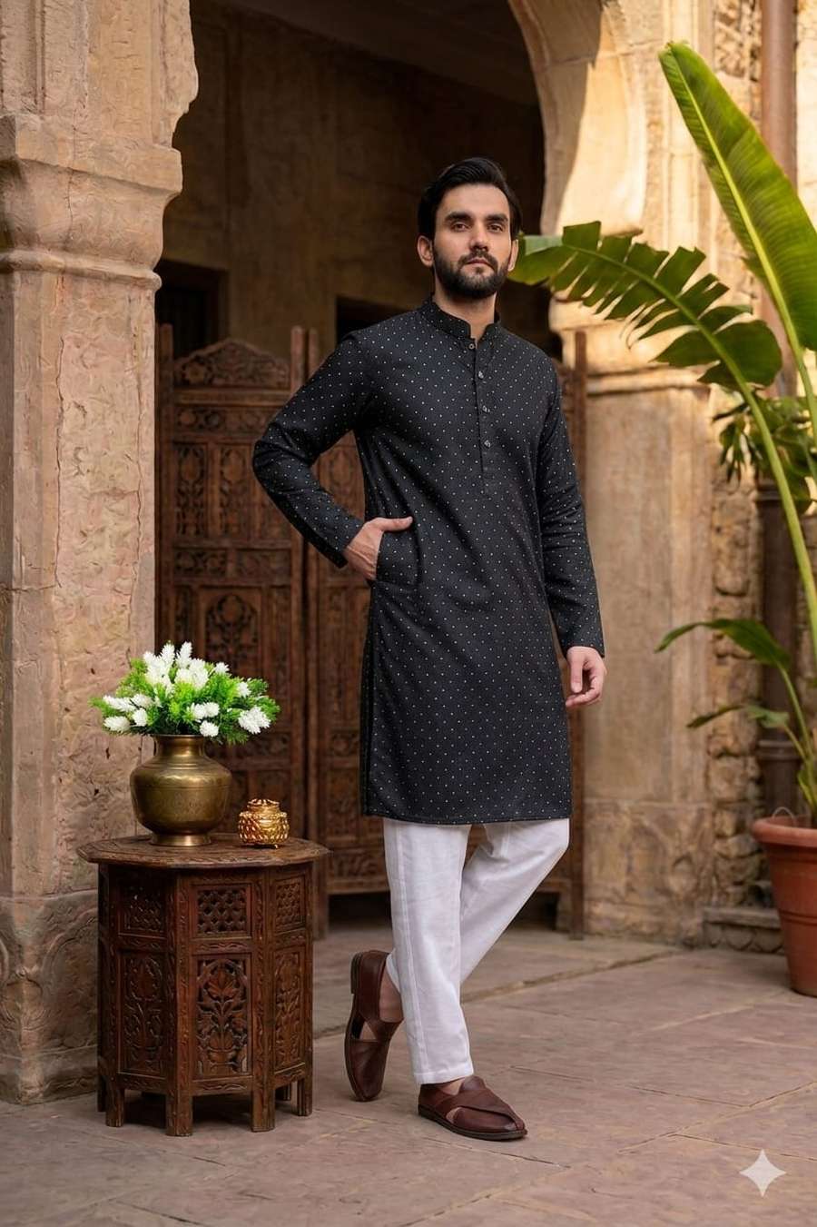 TRENDING JACQUARD PRINTED WORK KURTA WITH PAYJAMA CASUAL WEAR WHOLESALE PRICE ETHNIC GARMENT (1)