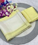 TRENDING JIMMY CHOO SILK DIGITAL PRINT & JARKAN WORK SAREE WITH UNSTITCHED BLOUSE LIGHT YELLOW