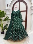 TRENDING MAL CHANDERI THRED & SEQUENCE WORK GOWN BOTTOM WITH DUPATTA GREEN