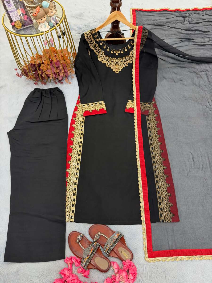 TRENDING PURE MUL CHANDHERI EMBROIDERY SEQUENCE WORK TOP BOTTOM WITH DUPATTA DAILY WEAR WHOLESALE PRICE ETHNIC GARMENT (14)