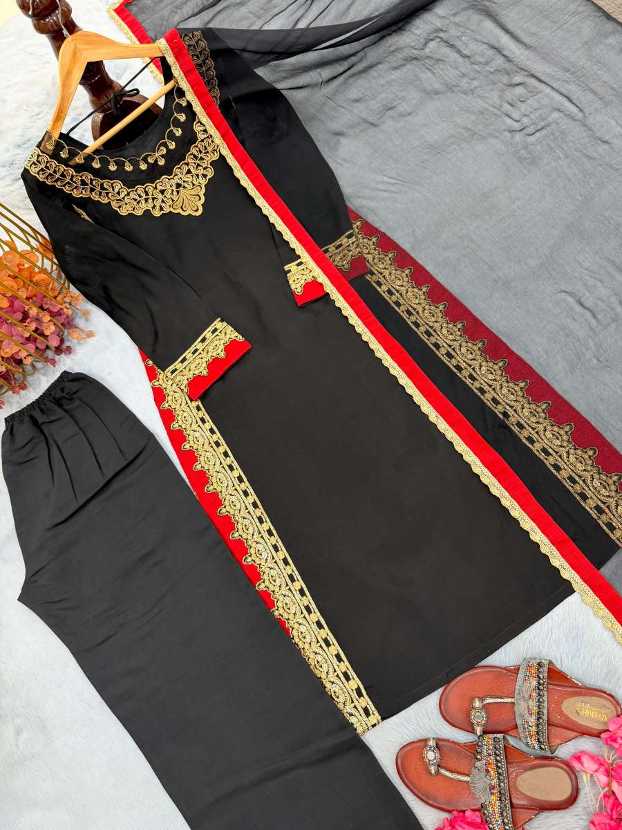 TRENDING PURE MUL CHANDHERI EMBROIDERY SEQUENCE WORK TOP BOTTOM WITH DUPATTA DAILY WEAR WHOLESALE PRICE ETHNIC GARMENT (17)