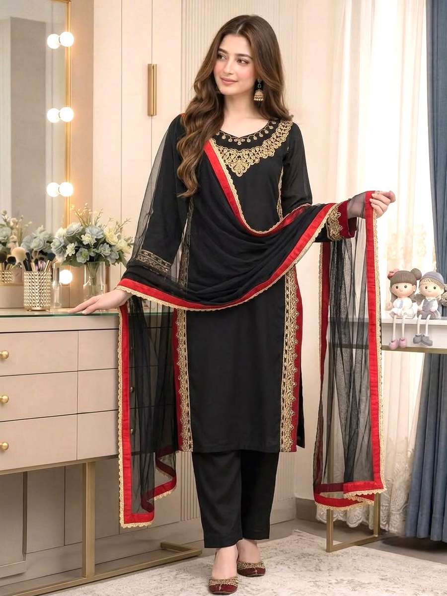 TRENDING PURE MUL CHANDHERI EMBROIDERY SEQUENCE WORK TOP BOTTOM WITH DUPATTA DAILY WEAR WHOLESALE PRICE ETHNIC GARMENT (4)