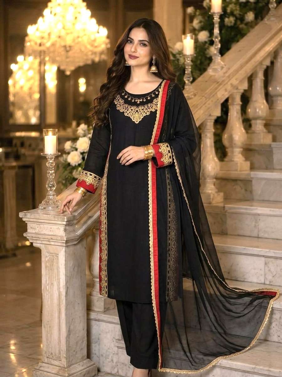 TRENDING PURE MUL CHANDHERI EMBROIDERY SEQUENCE WORK TOP BOTTOM WITH DUPATTA DAILY WEAR WHOLESALE PRICE ETHNIC GARMENT (5)