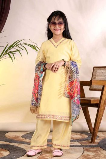 TRENDING ROMAN LACE PATTI BORDER TOP BOTTOM WITH DUPATTA LIGHT YELLOW