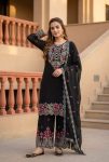 TRENDING ROMAN SILK EMBROIDERY SEQUENCES AND FANCY CUT WORK TOP PALAZZO WITH DUPATTA BLACK