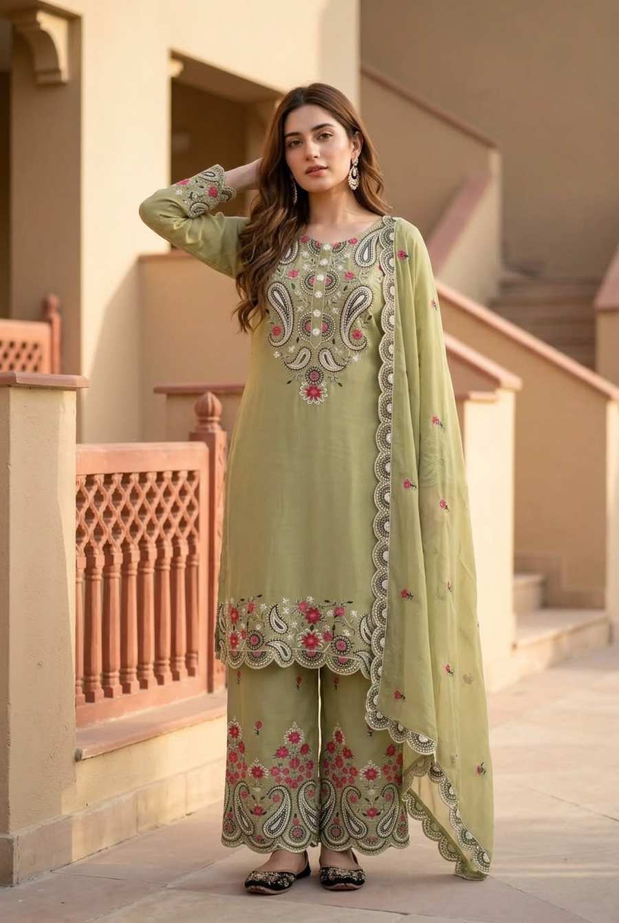 TRENDING ROMAN SILK EMBROIDERY SEQUENCES AND FANCY CUT WORK TOP PALAZZO WITH DUPATTA FESTIVAL WEAR WHOLESALE PRICE ETHNIC GARMENT (30)
