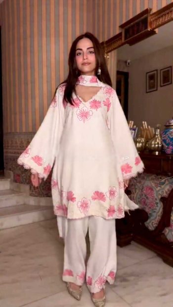 TRENDING SATIN RAYON EMBROIDERY THREAD WORK TOP BOTTOM WITH DUPATTA WHITE