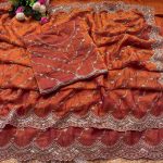 TRENDING SPACE SILK GOLD BEEDS BHUNGALI WORK  SAREE WITH UNSTITCHED BLOUSE ORANGE