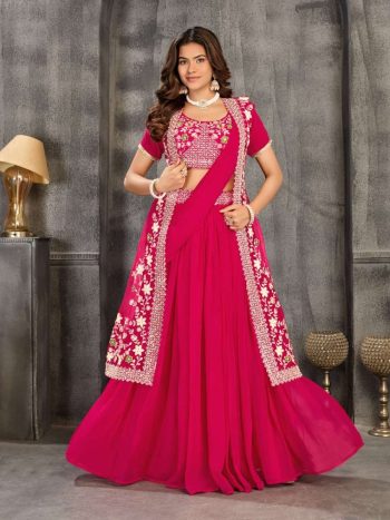 DESIGNER FAUX SEQUENCE EMBROIDERY & MOTI WORK LEHENGA WITH ATTACHED DUPATTA BLOUSE AND KOTI RANI