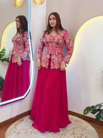 TRENDING GEORGETTE SEQUENCE EMBROIDERY WORK TOP PALAZZO SET RANI