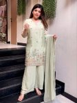 DESGNER FRENCH CREPE SILK EMBROIDERY SEQUENCE WORK TOP BOTTOM WITH DUPATTA MINT