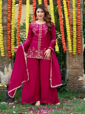 DESIGNER FENDY SILK SEQUENCE CODING EMBROIDERY BEADS WORK TOP PALAZZO WITH DUPATTA RANI