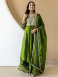 RICH LOOK FENDY SILK EMBROIDERY CODDING & SEQUENCE WORK  GOWN BOTTOM WITH DUPATTA MEHNDI