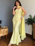 MODERN GEORGETTE EMBROIDERY SEQUENCE WORK  TOP PALAZZO WITH DUPATTA LIGHT YELLOW