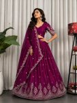 MODERN CHINON SEQUENCE AND THREAD EMBROIDERY WORK LEHENGA CHOLI WITH DUPATTA WINE