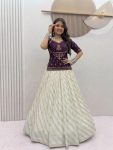 MODERN VICHITRA SILK EMBROIDERY SEQUENCE WORK LEHENGA CHOLI SET PURPLE