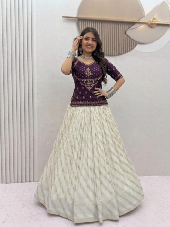 MODERN VICHITRA SILK EMBROIDERY SEQUENCE WORK LEHENGA CHOLI SET PURPLE