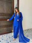 TRENDING FRENCH CREPE BEADS  & 5 MM SEQUENCE EMBROIDERY WORK TOP PATIYALA WITH DUPATTA  BLUE