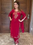 DESIGNER VICHITRA SILK EMBROIDERY THREAD WORK TOP BOTTOM WITH DUPATTA PINK