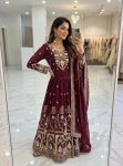 DESIGNER GEORGETTE EMBROIDERY 5 MM SEQUENCE WORK GOWN BOTTOM WITH DUPATTA WINE