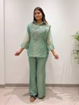 18FANCY SALSA HAND WORK SHIRT SHRUG AND PALAZZO MINT