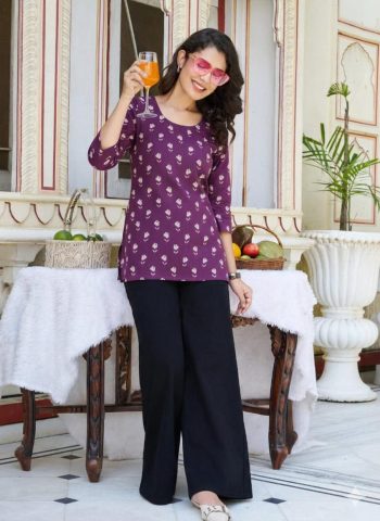 MODERN RAYON PRINT WORK TOP PURPLE