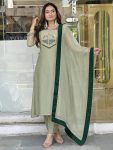 MODERN SALSA SILK EMBROIDERY AND THREAD WORK WITH HAND STITCHED BEADS WORK GOWN BOTTOM WITH DUPATTA GREEN