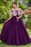 DESIGNER VICHITRA PLAIN GOWN WITH FLORAL POSITION PRINTED WORK KOTI PURPLE