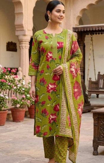 NEW ARRIVAL RAYON COTTON DIGITAL PRINT WORK TOP BOTTOM WITH DUPATTA GREEN