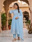 ATTRACTIVE GEORGETTE SEQUENCE  WORK WITH EMBROIDERY WORK TOP BOTTOM WITH DUPATTA SKY