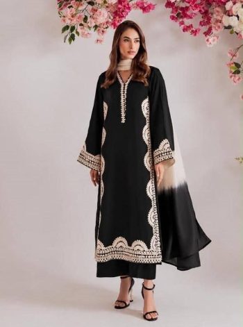 DESIGNER BISCUIT SLUB THREAD WORK  TOP PALAZZO WITH DUPATTA BLACK